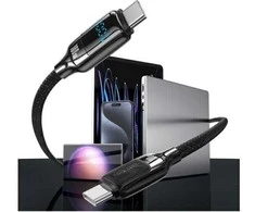 USAMS Kabelis USB-C į USB-C 100W 1,2m Skaitmeninis Ekranas Cinko lydinio greito įkrovimo duomenų kabelis HX Series SJ742USB01 (US-SJ742)