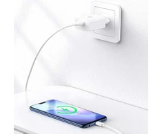 USAMS Laidinis įkroviklis 18W + kabelis USB-C/USB-A 1m Fast Charging baltos spalvos series SC SCXLTZ02