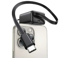 USAMS Laidinis įkroviklis 1xUSB-C su suvyniojamu kabeliu USB-C Retractable PD+QC 20W Gan Fast Charging juodos spalvos YC Series CC233TC01 (US-CC233)