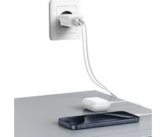 USAMS Laidinis įkroviklis 2xUSB 18W + kabelis Lightning/USB-A Fast Charging baltos spalvos series HC HCXLTZ01