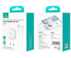 USAMS Laidinis įkroviklis 2xUSB-A + kabelis USB-C/ USB-A Fast Charging baltos spalvos series HC HCXLTZ03