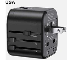 USAMS laidinis įkroviklis 2xUSB T55 12W 4in1 US/AU/EU/UK juodos spalvos CC173TC01 (US-CC173) Univesal Travel Charger