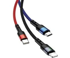 USAMS Pintas laidas U26 3in1 0.35m 2A greitas įkrovimas (lightning/microUSB/USB-C) SJ410USB01 (US-SJ410)