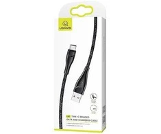 USAMS pintas U41 USB-C laidas 1m 2A juodos spalvos SJ392USB01 (US-SJ392) greitas įkrovimas