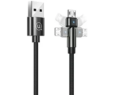 USAMS Braided Rotating Kabelis U60 2A microUSB juodos spalvos 1m SJ478USB01 (US-SJ478)
