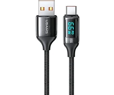 USAMS Braided Kabelis U78 USB-C 1.2m LED 6A Fast Charging juodos spalvos SJ544USB01 (US-SJ544)