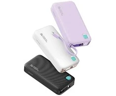 USAMS nešiojama baterija su ištraukiamu USB-C laidu, 10000 mAh PD 20W greito įkrovimo XY serija, baltos spalvos
