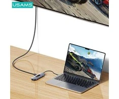USAMS adapteris šakotuvas 10in1 3xUSB 3.0/TF/SD/USB-C/HDMI/RJ45/VGA PD100W pilka/tamsiai SJ644HUB01
