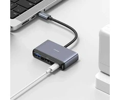 USAMS Adapteris HUB 4in1 2xUSB 2.0/USB 3.0/USB-C pilka/dark pilka SJ627HUB01 (US-SJ627)