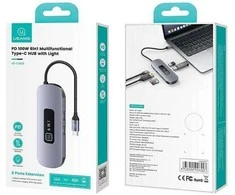 USAMS šakotuvas HUB 6in1 2xUSB 3.0/TF/SD/ USB-C/HDMI PD100W pilkos spalvos SJ642HUB01 (US-SJ642)