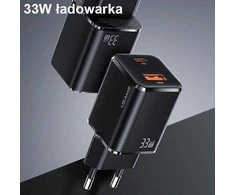 USAMS Laidinis įkroviklis 1xUSB-C+1xUSB T43 33W PD3.0 + QC3.0 + U63 cable USB-C to Lightning juodos spalvos USKT