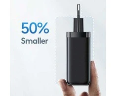 USAMS Laidinis įkroviklis 1xUSB-C+1xUSB T47 65W (only head) PD Fast Charging Super Si baltos spalvos CC153TC02 (US-C