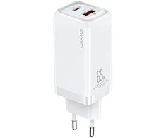 USAMS Laidinis įkroviklis 1xUSB-C+1xUSB T47 65W (only head) PD Fast Charging Super Si baltos spalvos CC153TC02 (US-C