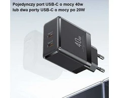 USAMS Laidinis įkroviklis 2xUSB-C T54 GaN 40W (only head) PD Fast Charging baltos spalvos CC172TC02 (US-CC172)