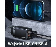 USAMS Laidinis įkroviklis T41 USB-C + USB GaN 47W PD + QC (only head) Fast Charging juodos spalvos CC137TC01 (US-CC1