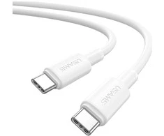 USAMS U90 kabelis 60W USB-C į USB-C baltos spalvos