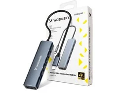 USB-C 6 viename šakotuvas Wozinsky WHBC10Y4S daugiafunkcis, aliuminio, su 25 cm laidu · pilkas