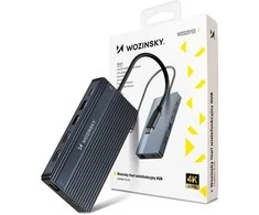 USB-C šakotuvas 14 viename Wozinsky WDS03Y5S daugiafunkcis, aliuminis, 3 monitoriams, su 15 cm laidu · pilkas