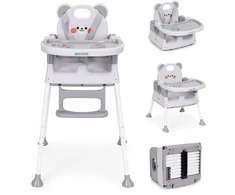 Vaikiška maitinimo kėdutė 3-in-1 su dvigubu padėklu ir 5 taškų saugos diržais, pilka ECOTOYS
