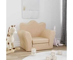 Vaikiška sofa-lova, kreminės spalvos, minkštas pliušas 357055