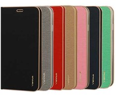 Vennus Book dėklas su rėmeliu skirtas Samsung Galaxy J3 (2016) aukso spalvos