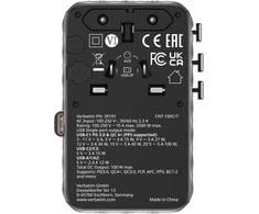 Verbatim kelioninis įkroviklis EU/UK/US GaN 2xUSB-C/2xUSB-A/1xUSB-C PD 100W juodos spalvos 30191