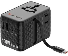 Verbatim kelioninis įkroviklis EU/UK/US GaN 2xUSB-C/2xUSB-A/1xUSB-C PD 100W juodos spalvos 30191