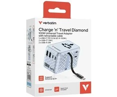 Verbatim kelioninis įkroviklis EU/UK/US GaN 2xUSB-C/2xUSB-A/1xUSB-C PD 100W mėlynos spalvos 30192