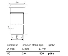 Vidaus kanalizacijos PVC vamzdis Wavin, Ø 50 mm, 0,5 m