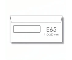 Vokai E65, 10x220mm, 75g, su langeliu kairėje pusėje 30×90, su nuplėšiama juostele, baltos spalvos, 25vnt