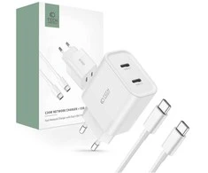 Wall Charger PD 20W 2x USB-C + Cable USB-C – USB-C Tech-Protect C20W baltas