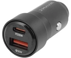 WAYME Automobilinis įkroviklis 12/24V, USB 30W + USB-C PD 30W + USB-C > USB-C 100 cm cable, max 60W