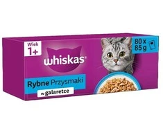 WHISKAS Suaugusių Žuvies Skanėstai 80x85g drėgnas maistas visaverčiam suaugusių kačių maitinimui želė