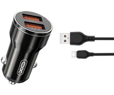XO automobilinis įkroviklis CC48 2x USB 2,4A juodos spalvos + USB-C kabelis