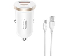 XO automobilinis įkroviklis CC56 PD 30W QC 1x USB 1x USB-C baltos spalvos + USB - USB-C kabelis