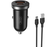 XO automobilinis įkroviklis CC56 PD 30W QC 1x USB 1x USB-C juodas + USB – USB-C laidas