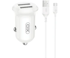 XO automobilinis įkroviklis CC67 12W 2x USB juodas + USB – USB-C laidas