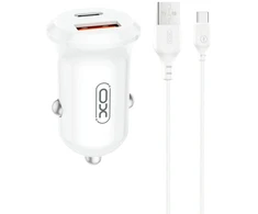 XO automobilinis įkroviklis CC69 PD 30W QC 1x USB 1x USB-C baltas + laidas USB – USB-C