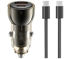 XO car charger CC60 60W 1x USB 1x USB-C juodos spalvos + USB-C - USB-C kabelis