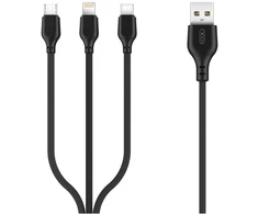 XO kabelis NB103 3in1 USB – Lightning + USB-C + microUSB 1,0 m 2,1A juodas