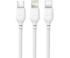 XO kabelis NB103 3in1 USB – Lightning + USB-C + microUSB 1,0 m 2,1A baltas