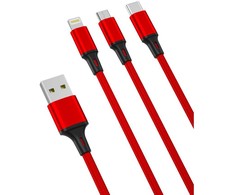XO kabelis NB173 3in1 USB - Lightning + USB-C + microUSB 1,2 m 2,4A raudonos spalvos