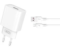 XO laidinis įkroviklis CE02D QC 3.0 18W 1x USB baltos spalvos + USB-C kabelis
