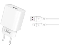 XO laidinis įkroviklis CE02D QC 3.0 18W 1x USB baltos spalvos + Lightning kabelis