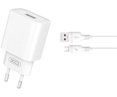 XO laidinis įkroviklis CE02D QC 3.0 18W 1x USB baltos spalvos + microUSB kabelis