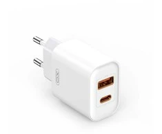 XO laidinis įkroviklis CE12 PD QC 3.0 20W 1x USB 1x USB-C baltos spalvos