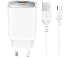 XO laidinis įkroviklis CE19 QC 18W 1x USB baltos spalvos + kabelis USB-C