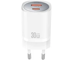 XO laidinis įkroviklis CE21 PD 30W 1x USB-C 1x USB baltos spalvos