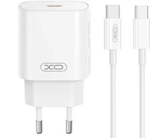 XO laidinis įkroviklis CE25 PD 25W 1x USB-C baltos spalvos + kabelis USB-C - USB-C