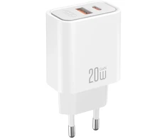 XO sieninis įkroviklis CE40 PD 20W 1x USB-C 1x USB baltas